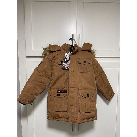 Canada Weather Gear Boys Snap-Up Full-Zip Parka Jacket Brown 5/6 Years NWT - Picture 1 of 11